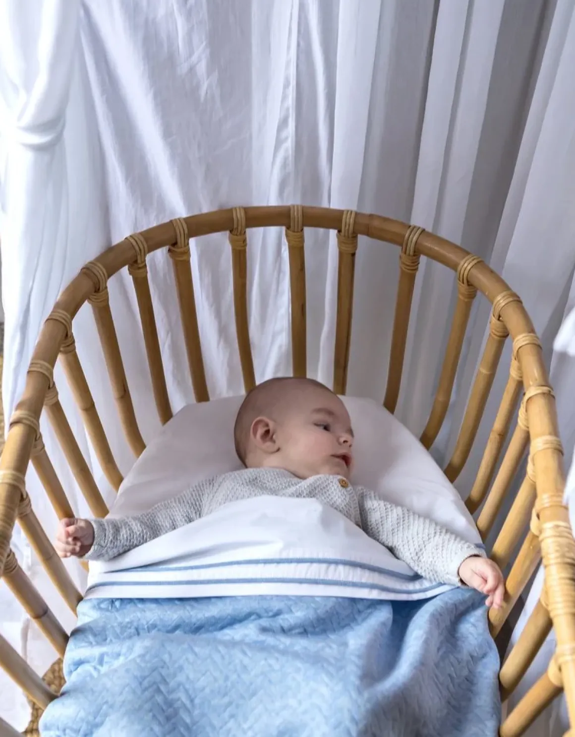 Poetree Kids Wieg Laken Chevron Denim Blue (80x100cm)