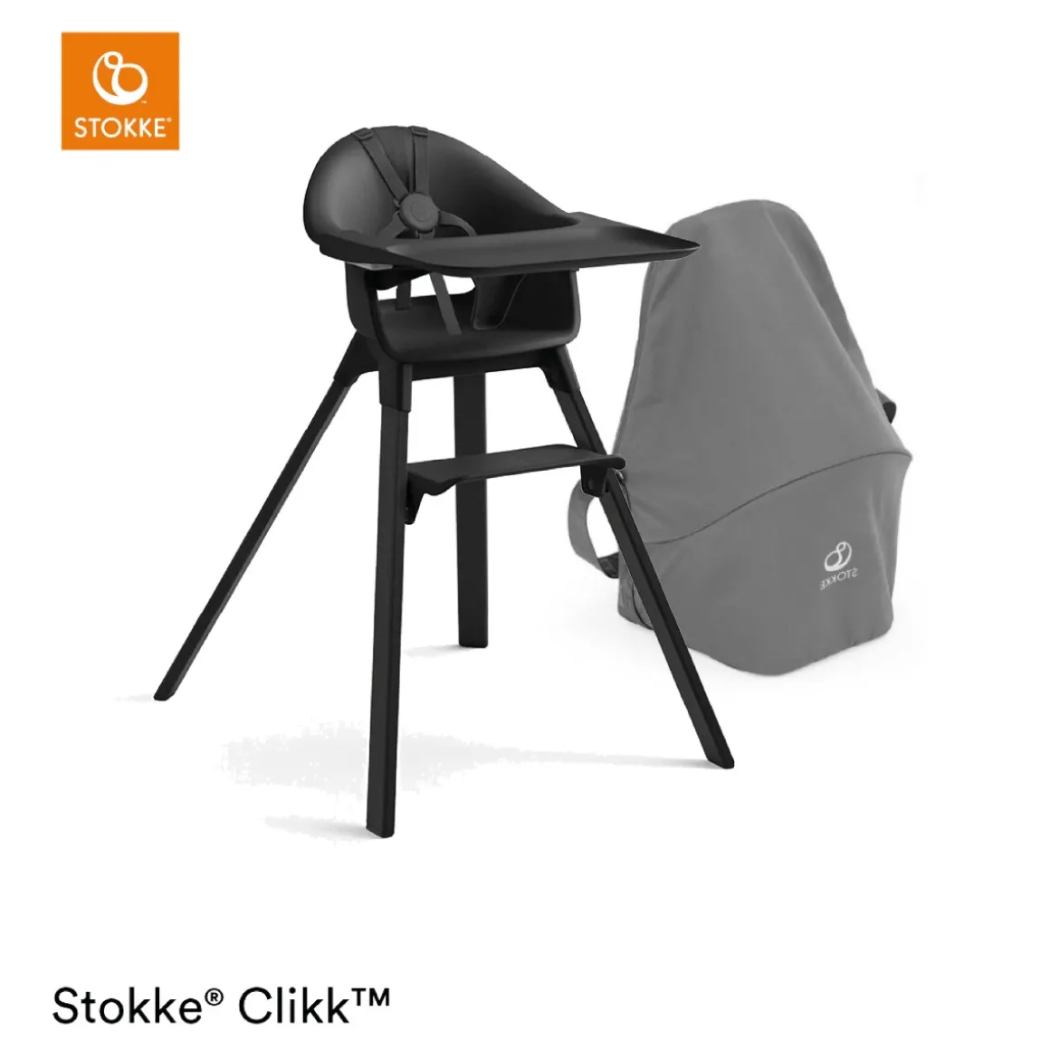 Stokke® Clikk™ Kinderstoel Midnight Black + Reistas