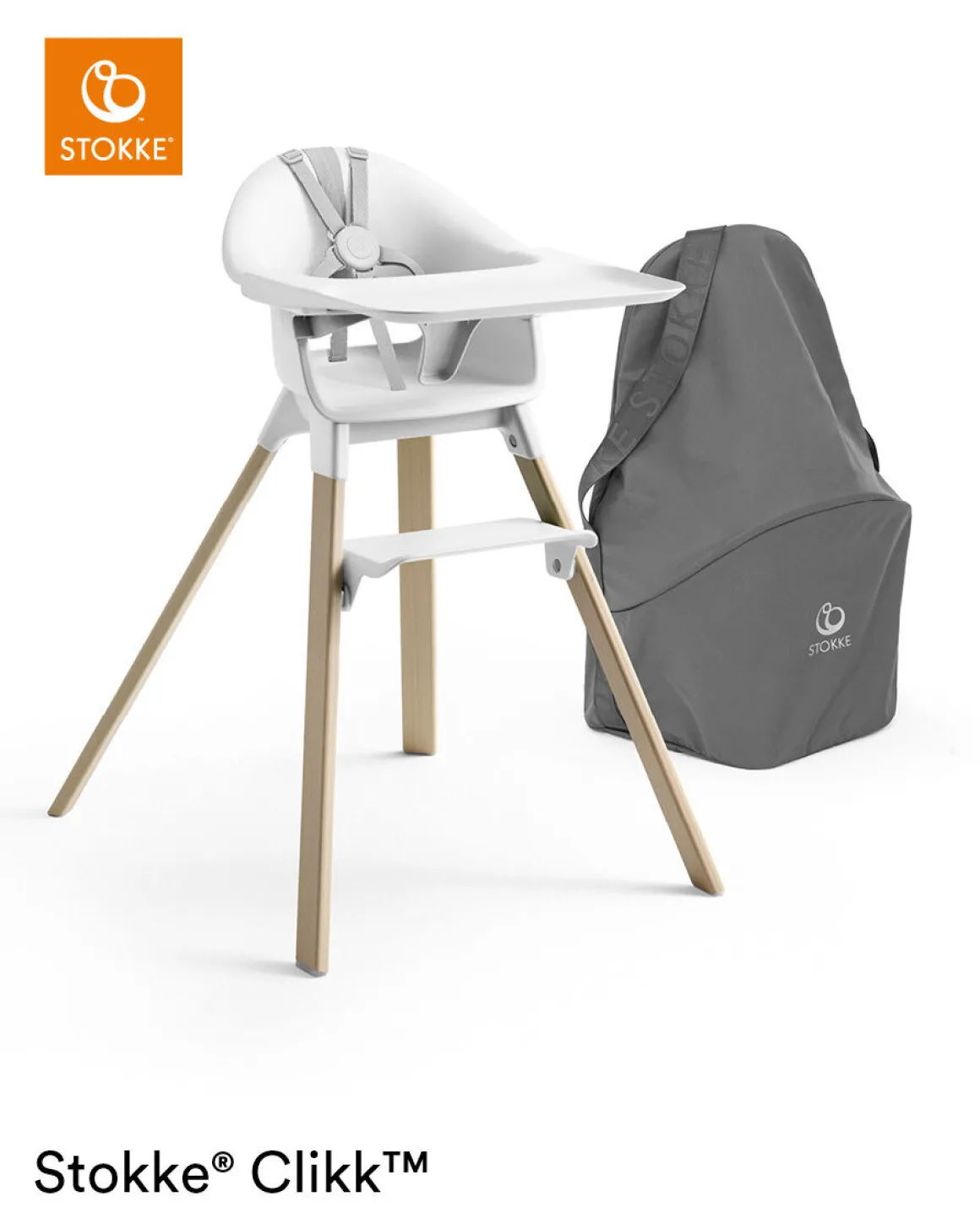 Stokke® Clikk™ Kinderstoel White + Reistas