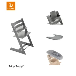 Stokke® Kinderstoel Tripp Trapp® Storm Grey + Newborn Set™ + Baby Set™ Storm Grey + Tray™