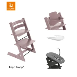 Stokke® Kinderstoel Tripp Trapp® Heather Mauve + Newborn Set™ Anthracite + Baby Set™ Natural + Tray™