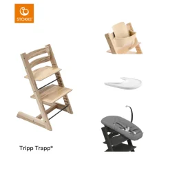 Stokke® Kinderstoel Tripp Trapp® Wild Wood + Newborn Set™ Anthracite + Baby Set™ Natural + Tray™