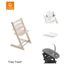 Stokke® Kinderstoel Tripp Trapp® Whitewash + Newborn Set™ Anthracite + Baby Set™ White + Tray™